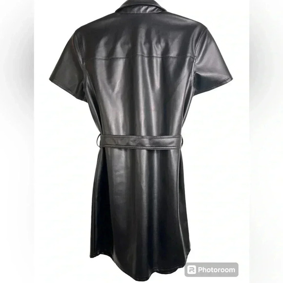 H&M Faux Leather Mini Dress, Short  Sleeves, Belted, SM, Goth Grunge Sexy - Picture 8 of 12